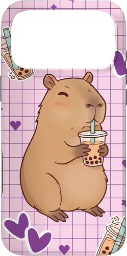 Vista 22 de Funda Kawaii Anime Capybara Beber Boba Bubble Tea Kids Girls para iPhone 17