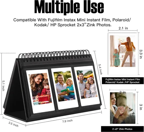 Vista 2 de Mini álbum de fotos para cámara Fujifilm Instax Mini, álbum de fotos de 96 bolsillos para Polaroid, álbum de pantalla de escritorio de cuero