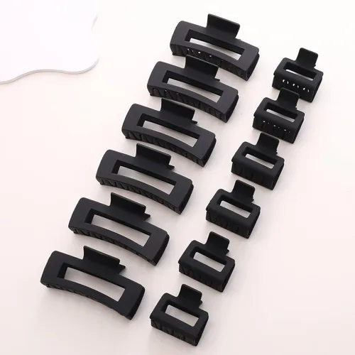 Vista 8 de Paquete de 12 pinzas tipo garra cuadradas negras, pinzas tipo garra rectangulares grandes y pequeñas neutrales, pinzas para cabello grandes mate