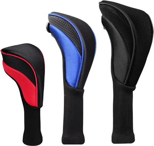 Vista 8 de Scott Edward Juego de 3 fundas para cabezas de palos de golf para Fairway Driver de madera híbrida, cuello largo de malla con etiquetas mixto