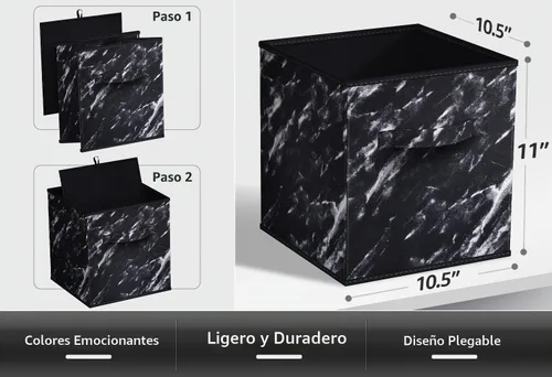 Vista 3 de Sorbus Cubos de almacenamiento de tela plegables – Cestas de organización plegables de 11 pulgadas con asa – 4 canicas negras para despensa Negro