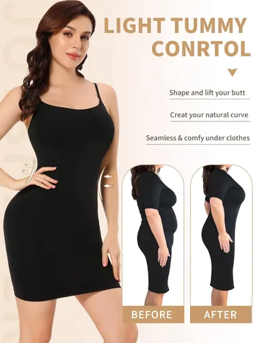 Vista 3 de JOYSHAPER Vestido moldeador para mujer, vestido largo sin mangas, vestido camisola con control de abdomen