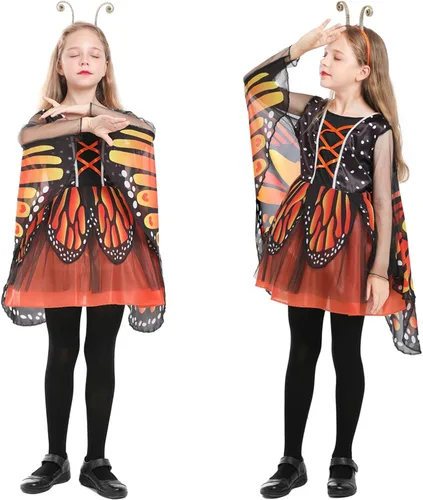 Vista 2 de JUST FOR PARTY Girl Monarch Butterfly Wing Cape, Adult Butterfly Cape Dress for Halloween, Toddler