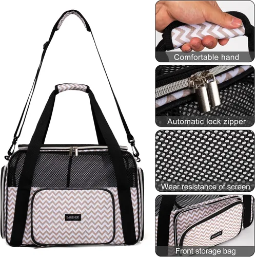 Vista 3 de BAGLHER Transportador de viaje para mascotas, transportador de perros para gatos pequeños y medianos, perros, cachorros, aprobado por aerolíneas