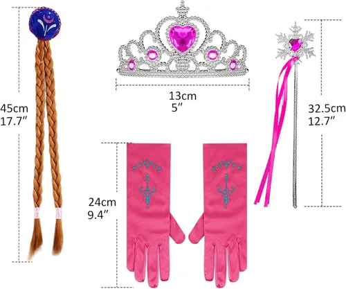 Vista 6 de Anna - Disfraz de niña de 3 a 8 años, peluca de guantes de tiara de princesa congelada para niños pequeños, disfraz de Halloween para disfrazarse