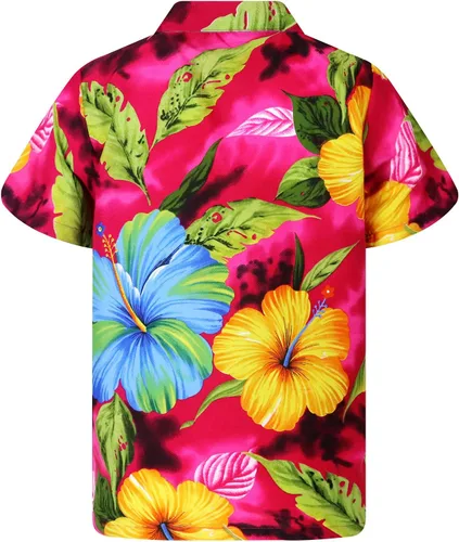 Vista 2 de Camisa hawaiana para hombre, casual, con botones, manga corta, unisex, flores, para fiesta en la playa, con flamenco y flores