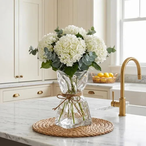 Vista 7 de Covzoe - Florero de cristal, 8.7 pulgadas de alto, irregular, con cuerda de cáñamo Clear Art Decorative Vases for Table Centerpiece, Modern