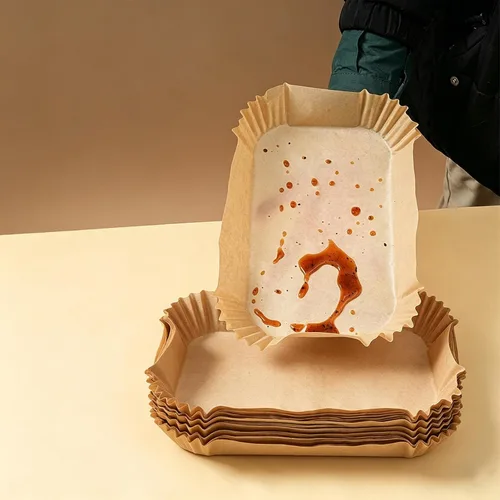 Vista 3 de Forros desechables rectangulares para freidora de aire, 50 piezas de papel pergamino de pulpa virgen para freidora de aire de 4 a 6 cuartos