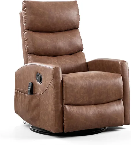 Vista 13 de SoarFlash Mecedora reclinable giratoria de 360°, mecedora con masaje de calor y vibración, silla de piel sintética para sala de estar, espacios