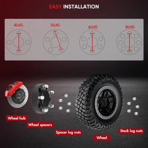 Vista 5 de 4 espaciadores de rueda centrados de 5 tuercas de 1.5" 5x5.9 5x150mm con tacos 14x1.5 para 1998-2018 para Land Cruiser 2008-2019 para Sequoia