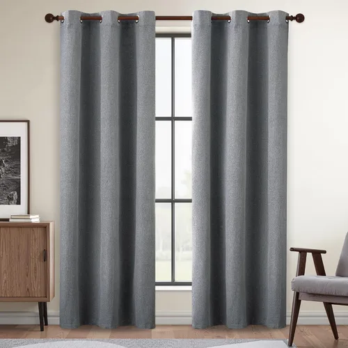Vista 58 de DONREN Cortinas opacas completas para dormitorio, aislamiento térmico y reducción de ruido, cortinas de lino con ojales para sala de estar y Negro