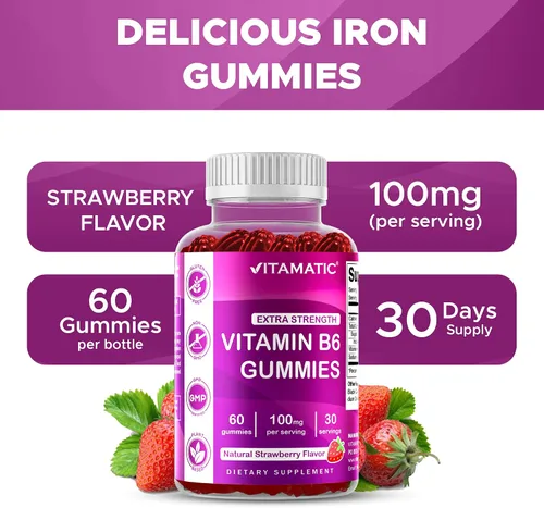 Vista 5 de Vitamatic Vitamina B6 100mg - Sabor a Bayas - 60 Gomitas a Base de Pectina - Apoya el Sistema Nervioso
