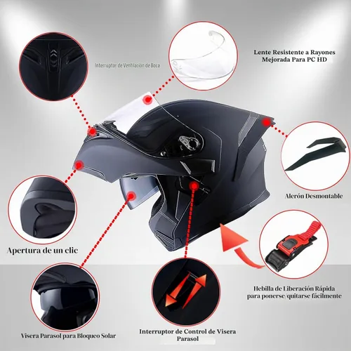 Vista 4 de 1Storm Casco modular de cara completa para motocicleta con doble visera abatible y protector solar: HB89 Flecha Azul