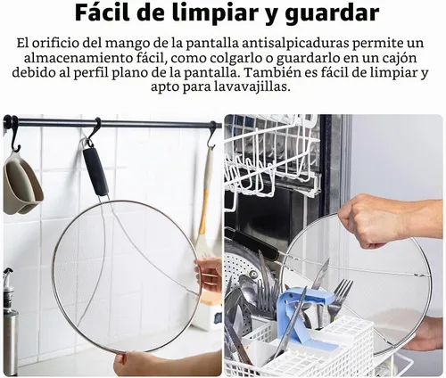 Vista 5 de Pantalla contra salpicaduras para sartén, 9.8 pulgadas, 11.4 pulgadas, 13 pulgadas, malla fina de acero inoxidable, protector contra salpicaduras