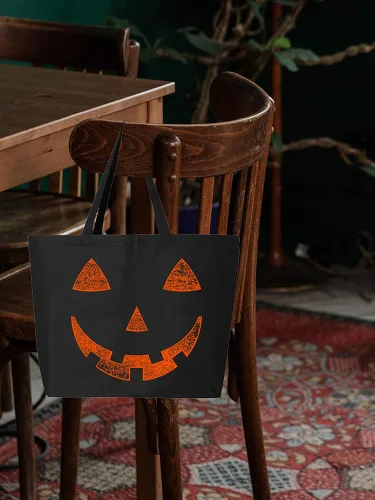 Vista 4 de shop4ever Orange Jack O' Lantern Pumpkin Face Halloween Trick or Treat Jumbo Bolsa de lona pesada reutilizable