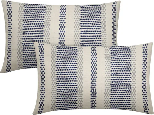 Vista 63 de Juego de 2 fundas de almohada negras y azules con rayas de puntos grises, decorativas para exteriores, estilo boho rústico, para sofá, cama, cojín