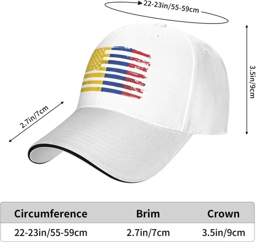 Vista 8 de Gorra de béisbol colombiana con bandera de Colombia americana de Estados Unidos, gorra de béisbol para papá con visera plana, sombrero de hip hop