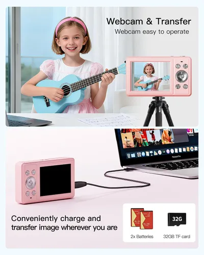 Vista 8 de Cámara digital, FHD 1080P apunta y dispara, tarjeta SD de 32 GB, 2