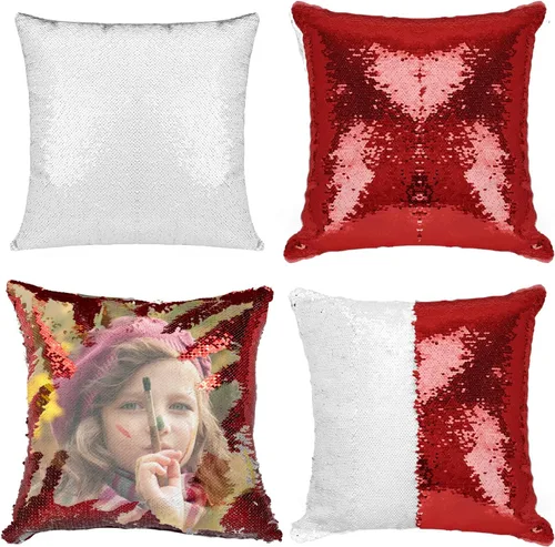Vista 18 de Paquete de 2 fundas de almohada de lentejuelas sublimadas de 16 x 16 pulgadas, fundas de almohada reversibles con purpurina para regalos