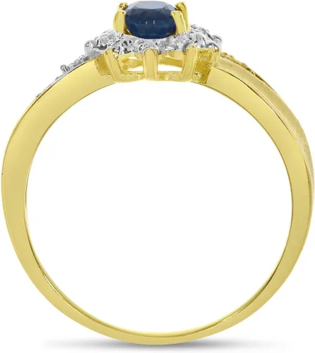 Vista 5 de Anillo de diamantes y zafiro ovalado de oro amarillo de 14 k