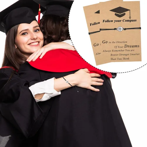 Vista 6 de 10 piezas de regalos de graduación 2023 brújula chapada en regalos clase de 2023 para pulseras de amistad, regalos de graduación de la universidad