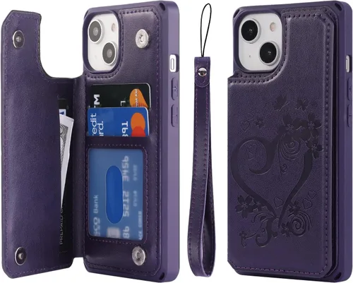 Vista 20 de Cavor para iPhone 14 Plus Funda tipo cartera con tarjetero, Funda tipo cartera para iPhone 14 Plus para mujeres, Doble cierre magnético a prueba