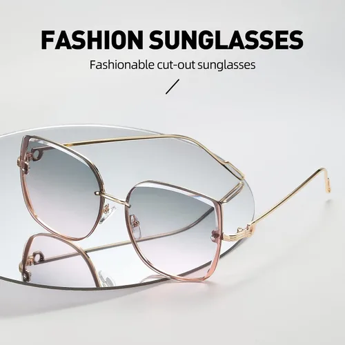 Vista 6 de Bevi Gafas de sol vintage sin montura de metal con protección UV 400, gafas de moda para mujer