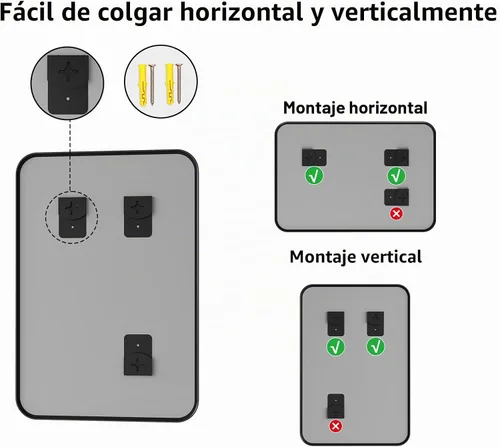 Vista 9 de Koonmi - Espejo de baño, espejo rectangular de pared de 26x38 pulgadas con acabado negro cepillado, vidrio templado HD, marco antióxido para Borde