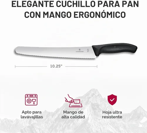 Vista 4 de Victorinox Swiss Classic - Cuchillo de pan curvo de 10.25 pulgadas con borde dentado y mango negro
