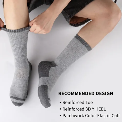 Vista 5 de COOPLUS Calcetines deportivos para hombre que absorben la humedad, calcetines de trabajo duraderos a media pantorrilla para correr deportes (6 pares)