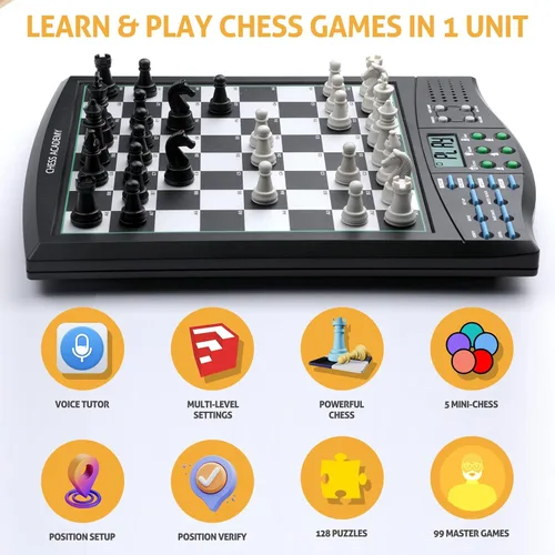 Vista 4 de Talking Chess Academy con sistema de enseñanza de voz, juego de ajedrez electrónico con piezas magnéticas fuertes, tablero de ajedrez electrónico