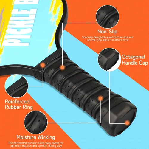 Vista 7 de Juego de 2 palas de pickleball con bolsa y entrenador para principiantes, raquetas ligeras de fibra de vidrio, núcleo de panal, equipo de cardio