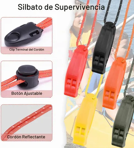 Vista 3 de CooBigo 4Pcs Emergency Whistles, Loud Shrill Safety Whistle with Reflective Lanyard for Climbing Hiking Camping Boat Kayak 4 silbatos negros