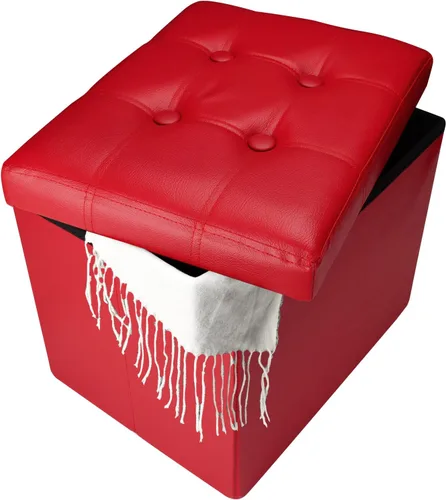 Vista 9 de Bsketa Otomana de Almacenamiento, Taburete Plegable con Asiento Acolchado de Espuma Más Gruesa, Otomana Pequeña de Cuero para Almacenamiento, Banco