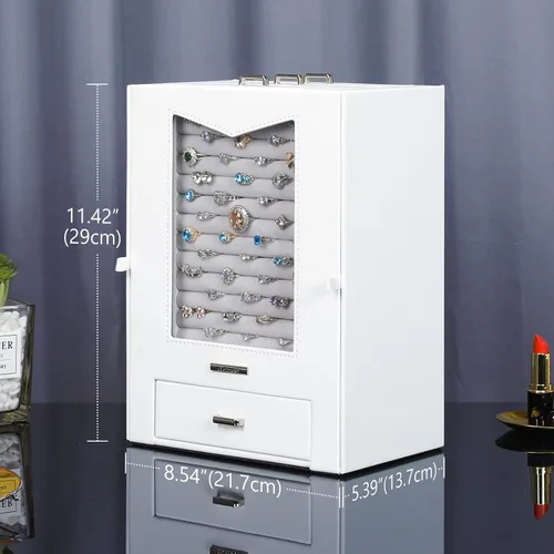 Vista 5 de Homde Organizador de joyas con ganchos de ventana de cristal real, regalo para mujeres, caja de joyería para collares, anillos, aretes, pulseras