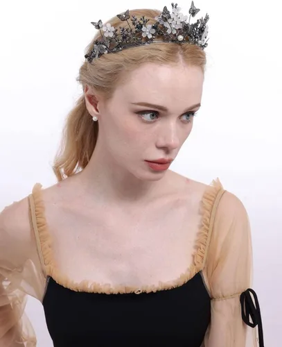 Vista 3 de Corona nupcial barroca perla Rhinestone tiara mariposa diadema boda accesorios para el cabello princesa tiara