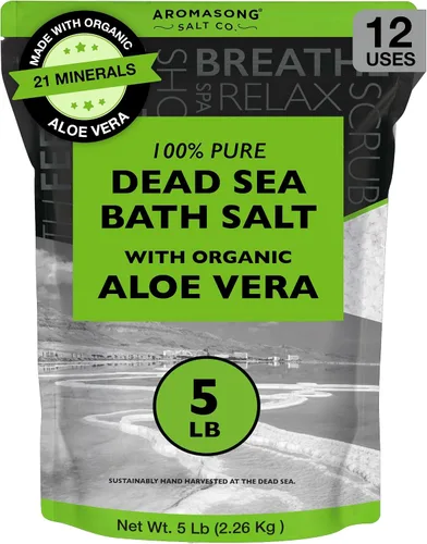Vista 9 de Aromasong Sal pura del mar muerto para remojar con lavanda 100% natural, 2.43 libras, sal de baño de spa de grano fino, exfoliante de lavado