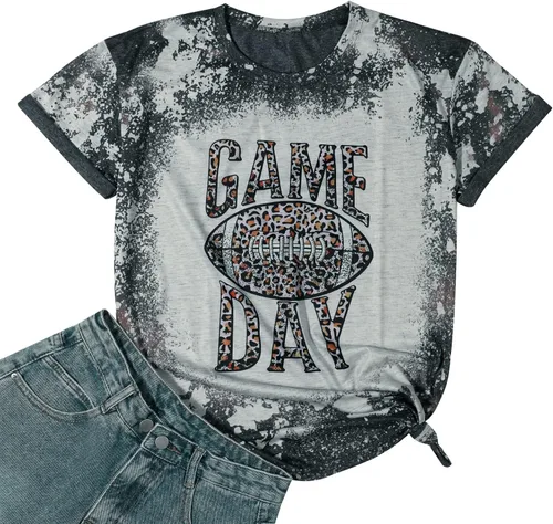 Vista 2 de EGELEXY Camiseta de fútbol para mujer, camiseta de manga corta con estampado de leopardo