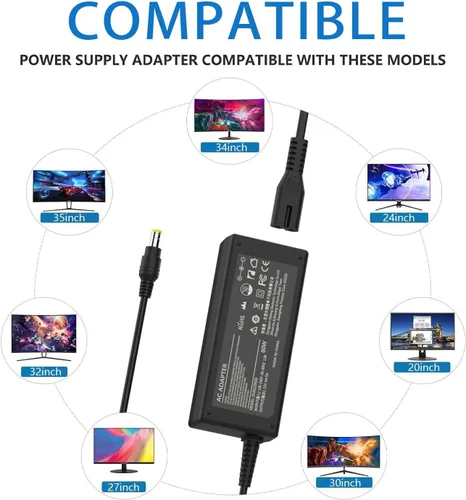 Vista 2 de Cable de alimentación con adaptador de CA de 12 V Compatible with EC Series, 35" 32" 30" 27" 24" 22" 20" 19" 15" 13.5", E225W E205W E248W Models