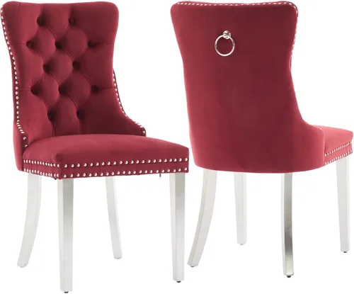 Vista 34 de Juego de 2 Sillas de Comedor Modernas de Mediados de Siglo, Tapizadas en Terciopelo Beige con Respaldo Acolchado, Sillas de Cocina y Comedor, Patas