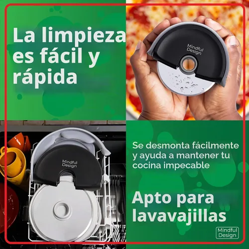 Vista 4 de Mindful Design - Cortador de pizza de rueda con cubierta protectora de la cuchilla, fácil de limpiar y apto para lavavajillas, cortador de pizza