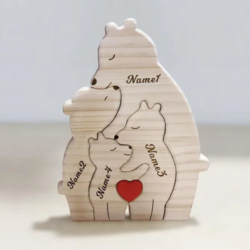 Vista 14 de Rompecabezas personalizado con nombre de la familia, rompecabezas de oso de madera, rompecabezas de madera personalizable de roble decorativo