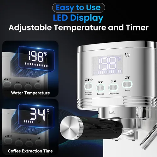 Vista 10 de URintells Cuising - Máquina de café expreso de 20 barras con espumador Cafetera con sistemas de calentamiento rápido duales de 1350 W y 1000 W