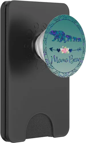 Vista 8 de PopSockets intercambiables con diseño de oso de mamá y tres cachorros, color verde azulado y gris