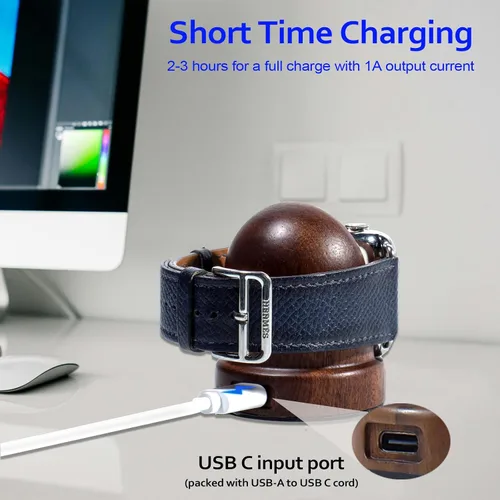 Vista 5 de Cargador de reloj de madera compatible con Samsung Galaxy Watch 8/7/6/6 Classic/5/5 Pro/4/4 Classic/3/Active 2, cargador de reloj inteligente