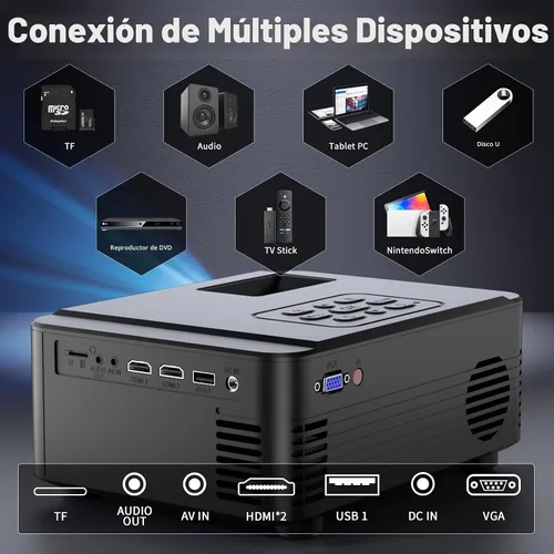 Vista 6 de Proyector con WIFI y Bluetooth, proyector Bluetooth nativo 1080P, proyector de película portátil Full HD para exteriores con altavoz integrado