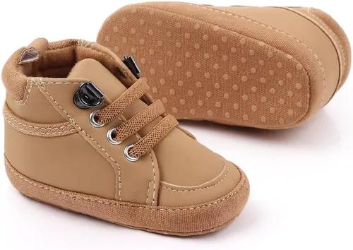 Vista 3 de Sekantrol Zapatos de cuna para recién nacidos, para niños y niñas, suela de goma suave, zapatos para bebés, zapatos deportivos de moda de caña alta