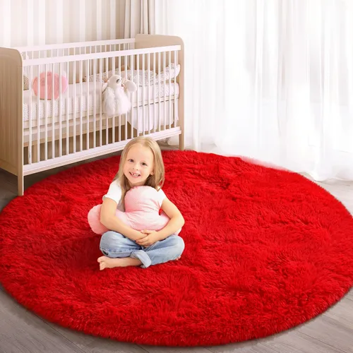 Vista 25 de Alfombra Redonda para Dormitorio, Alfombras de Área Circulares Suaves y Esponjosas de 4x4 pies para Cuarto de Niños y Niñas, Habitación Infantil