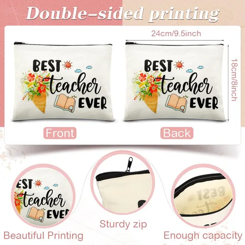 Vista 3 de Fumete Juego de regalos de agradecimiento para profesores para mujeres, bolsa de maquillaje con inicial, llavero para regalo de graduación