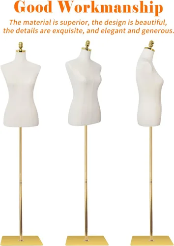 Vista 5 de Maniquí de torso para vestido con forma de 40.55-73.23 pulgadas de altura ajustable, modelo femenino para exhibición, cuerpo de maniquí con soporte